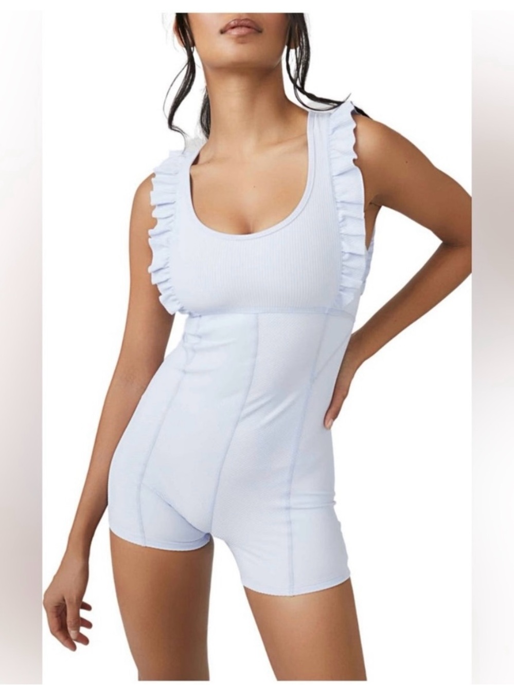 FP Movement by Free People Light purple Ruffle-Trim Ribbed Tank Romper